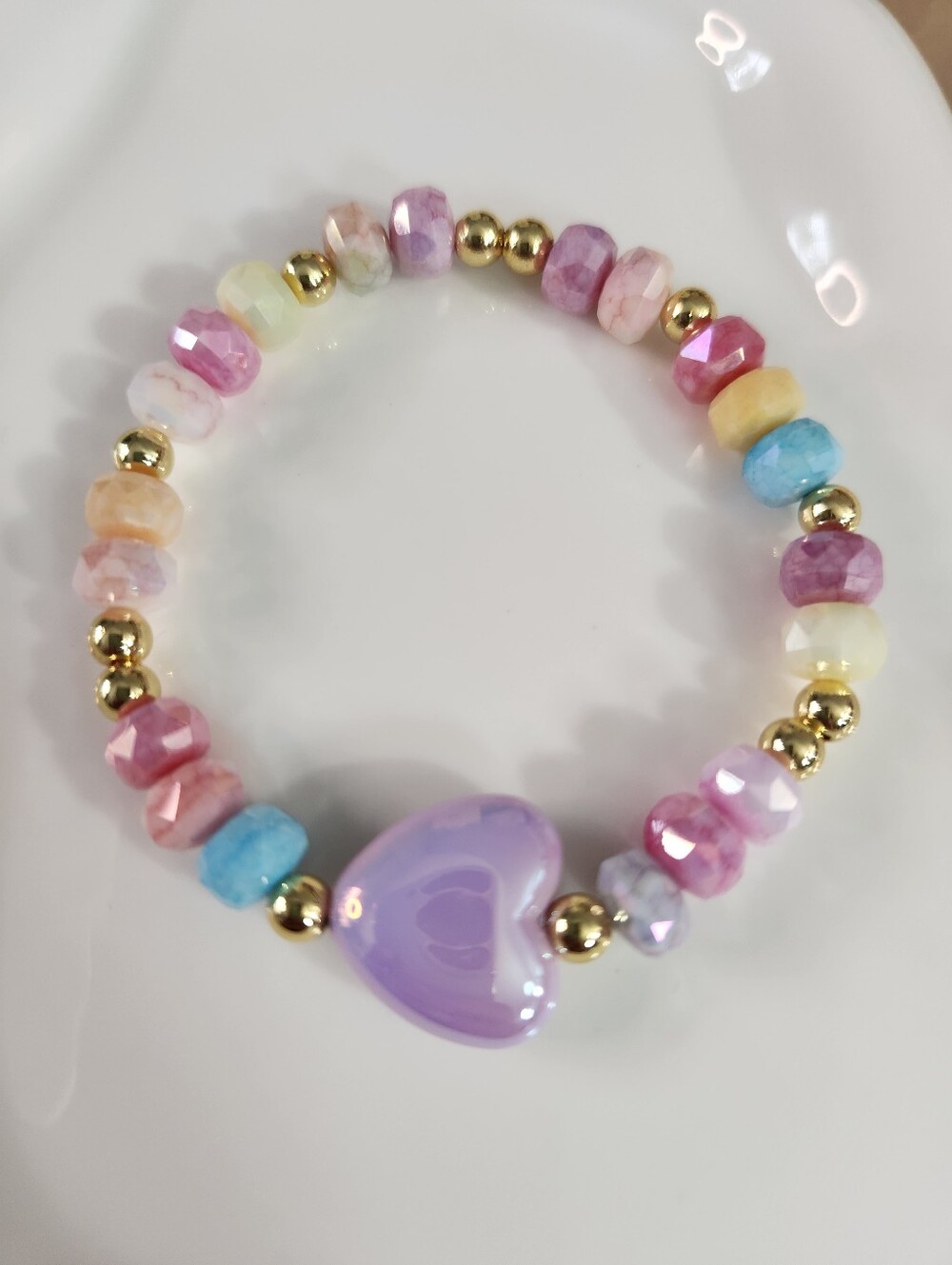 Cotton Candy Heart Beaded Bracelet